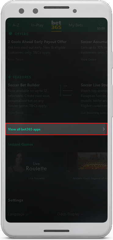 All apps bet365 at site.