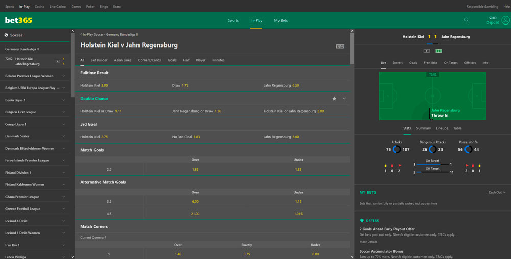 Bet365 live betting betting section