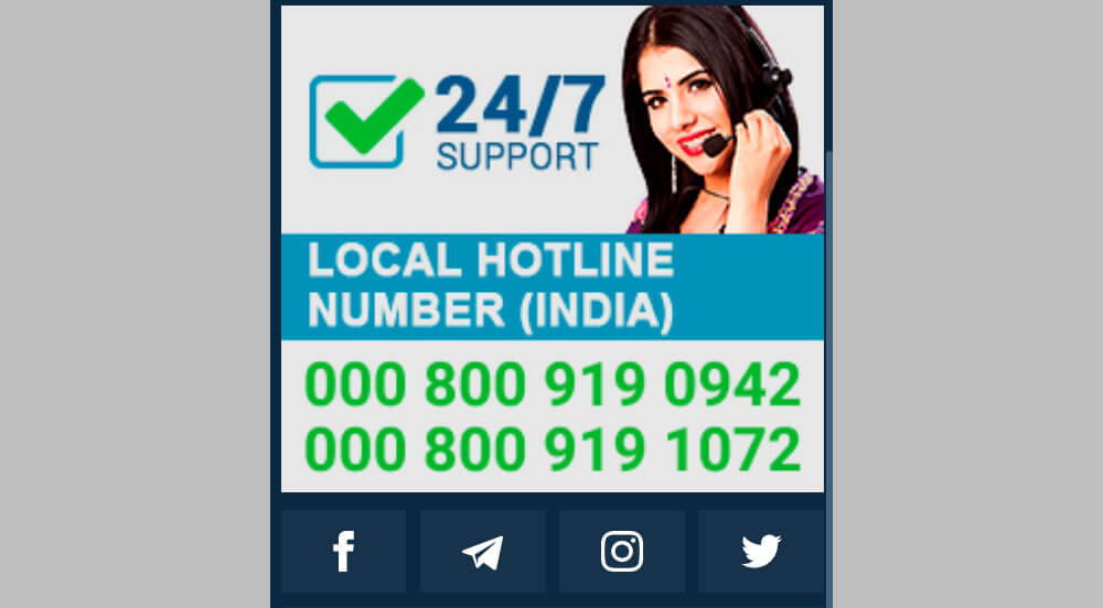 1xbet support phone numbers for India