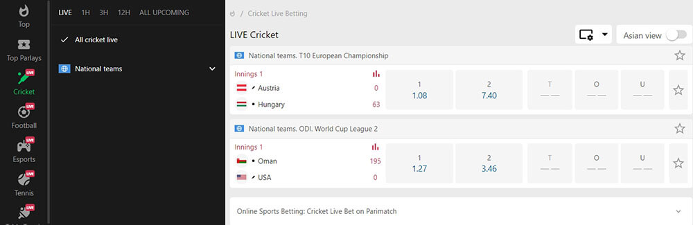 Bet on cricket and win with Parimatch