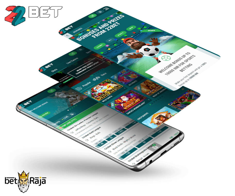 22bet mobile interface on the smartphone.