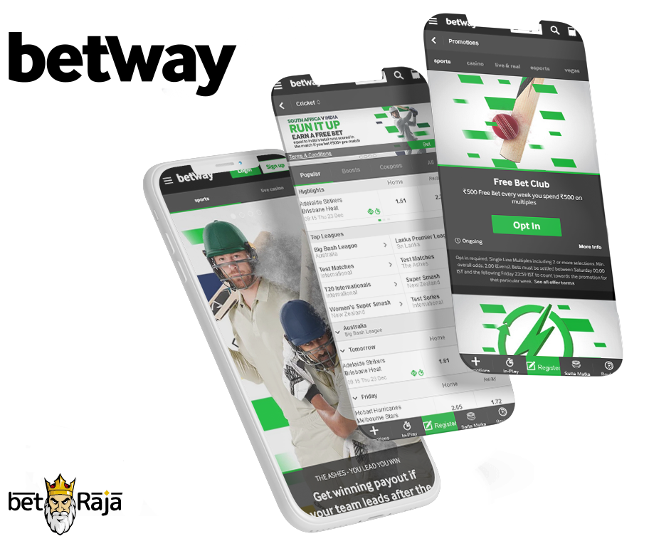 Popular betting site for Indian punters  Betway. There are three screenshots of the mobile interface.