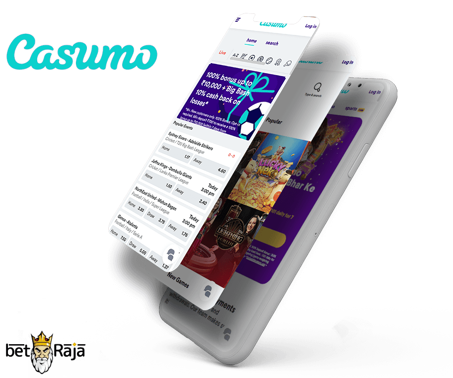 Three screenshots of the Casumo bookmaker provider.