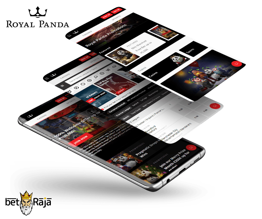 Royal Panda mobile interface on 3 pictures on the android device.