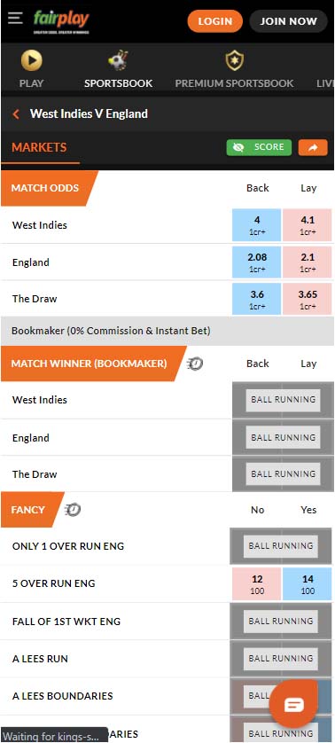 Choose a match to bet on at FairPlay