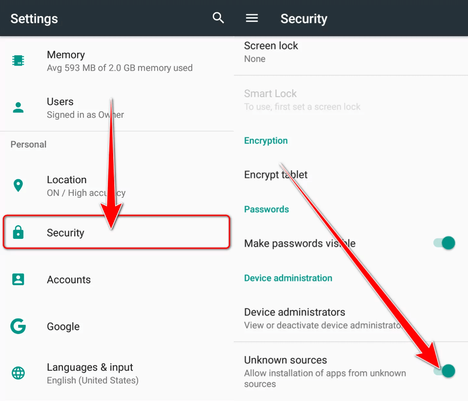 mobile apps security setting