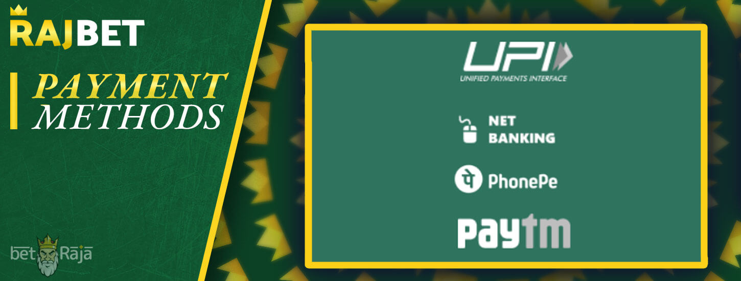 The most popular payment methods on the Rajbet.