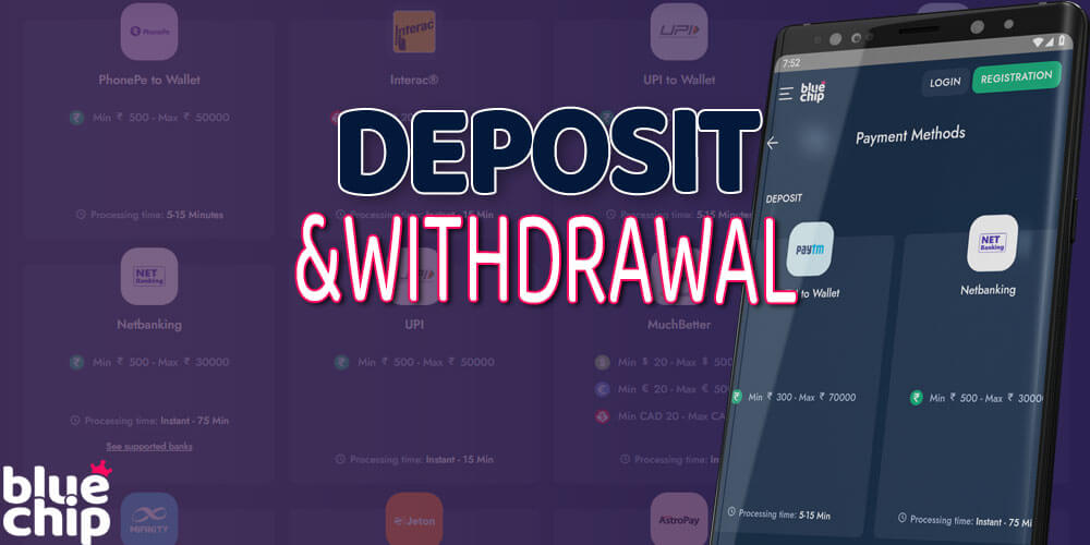 How to replenish an account and withdraw money from an account in the bluechip mobile application.