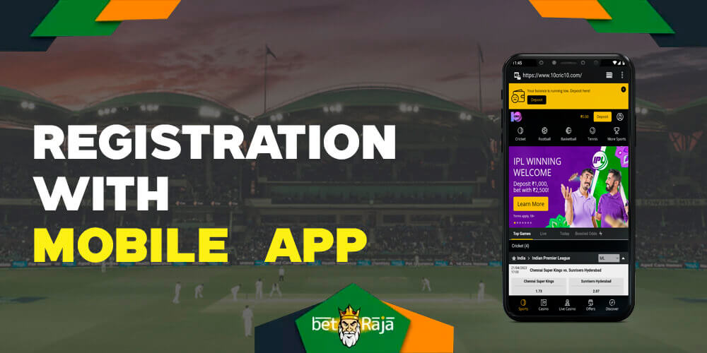 How is the registration process on the 10Cric website in the mobile application.