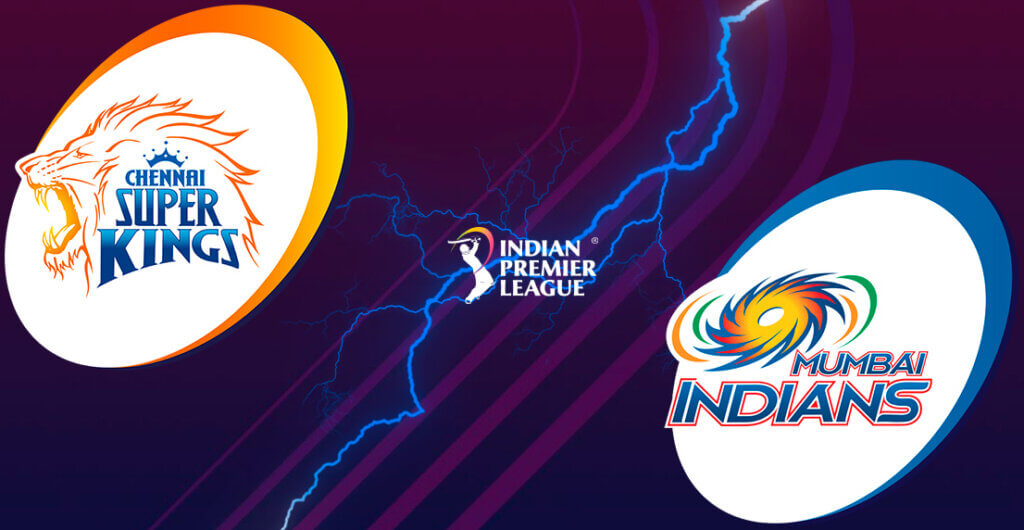 The image depicts a pre-match analysis of an upcoming cricket game between Chennai Super Kings (CSK) and Mumbai Indians (MI) in the IPL 2023 season.