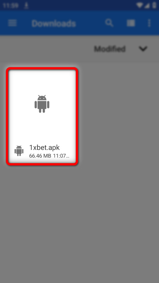 1xbet apk file on mobile device