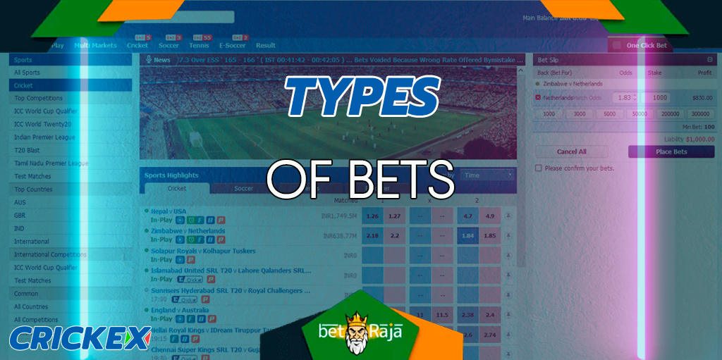 Different types of betting in the Crickex mobile app