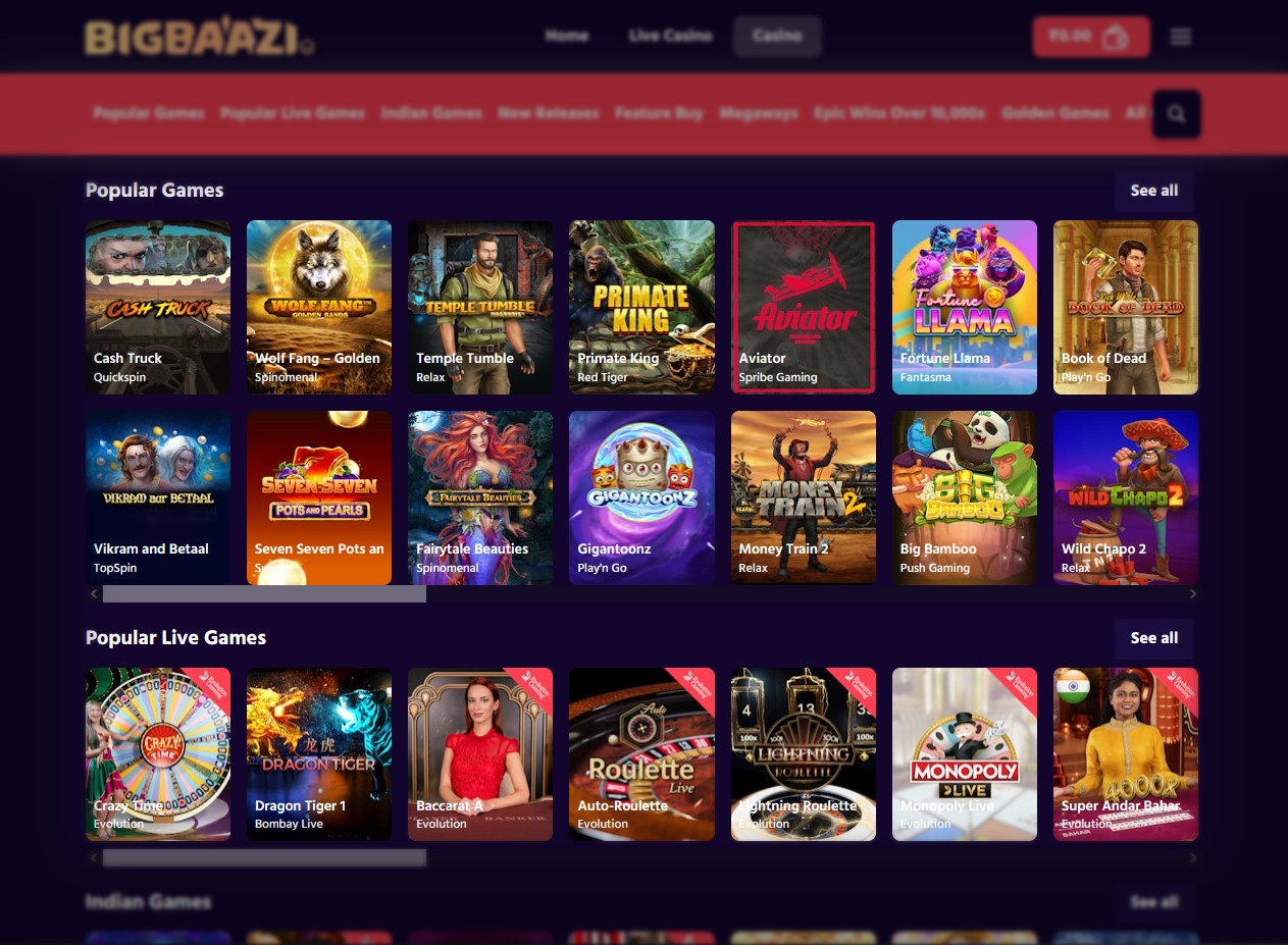 Choose your favourite game in the casino section