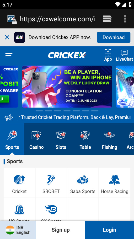 Official Crickex betting website on mobile