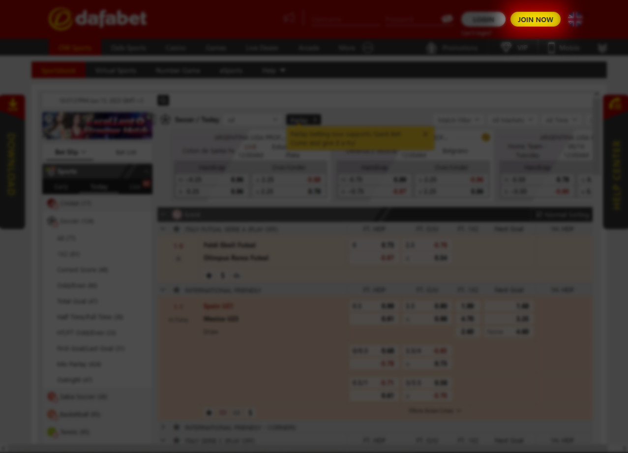 Join Now button on the official dafabet website