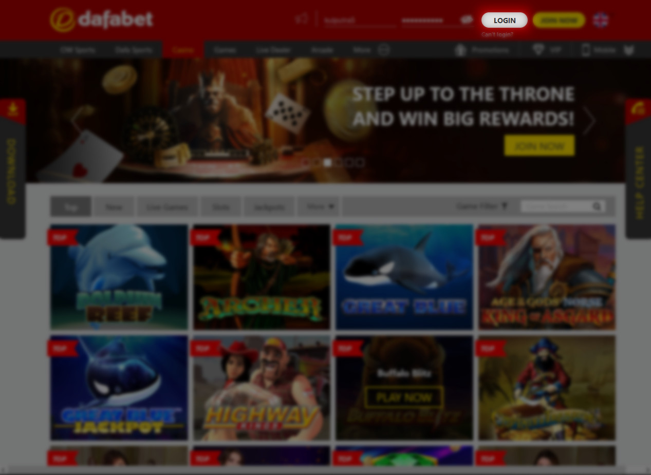 Login button on the official Dafabet website
