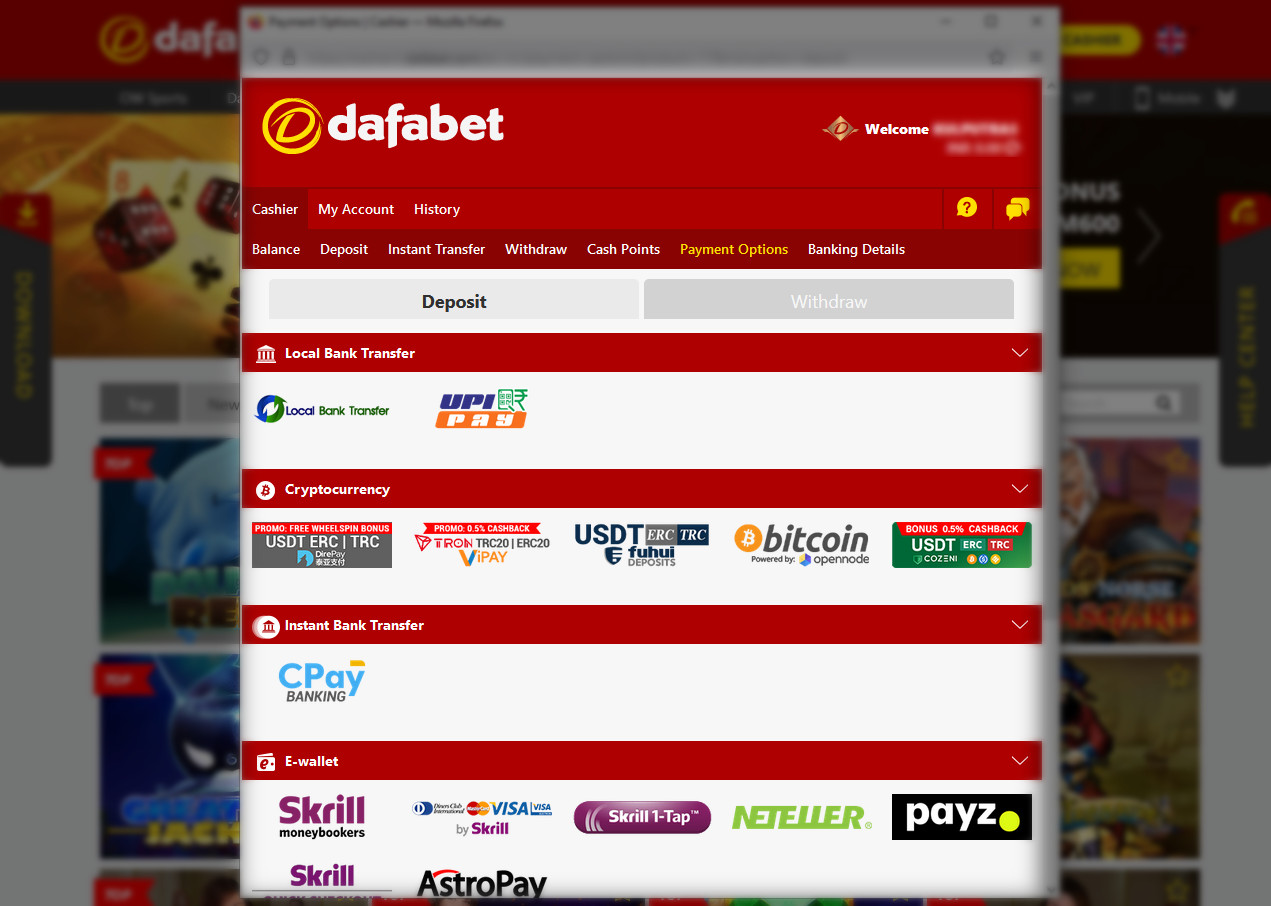 Different methods of funding at Dafabet