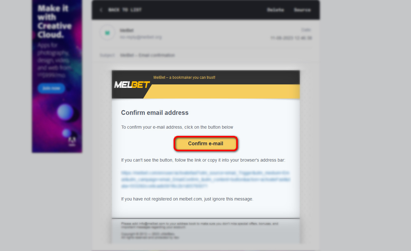 Complete registration at Melbet using the confirmation code