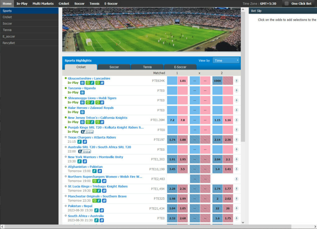 Screenshot of the Sportsbook page of the official Baji website