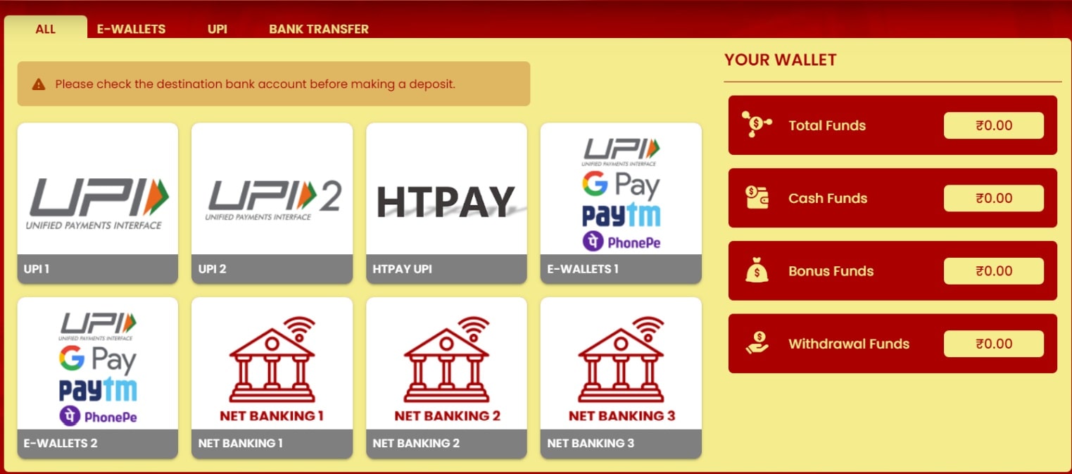 Khelraja deposit options for bettors in India