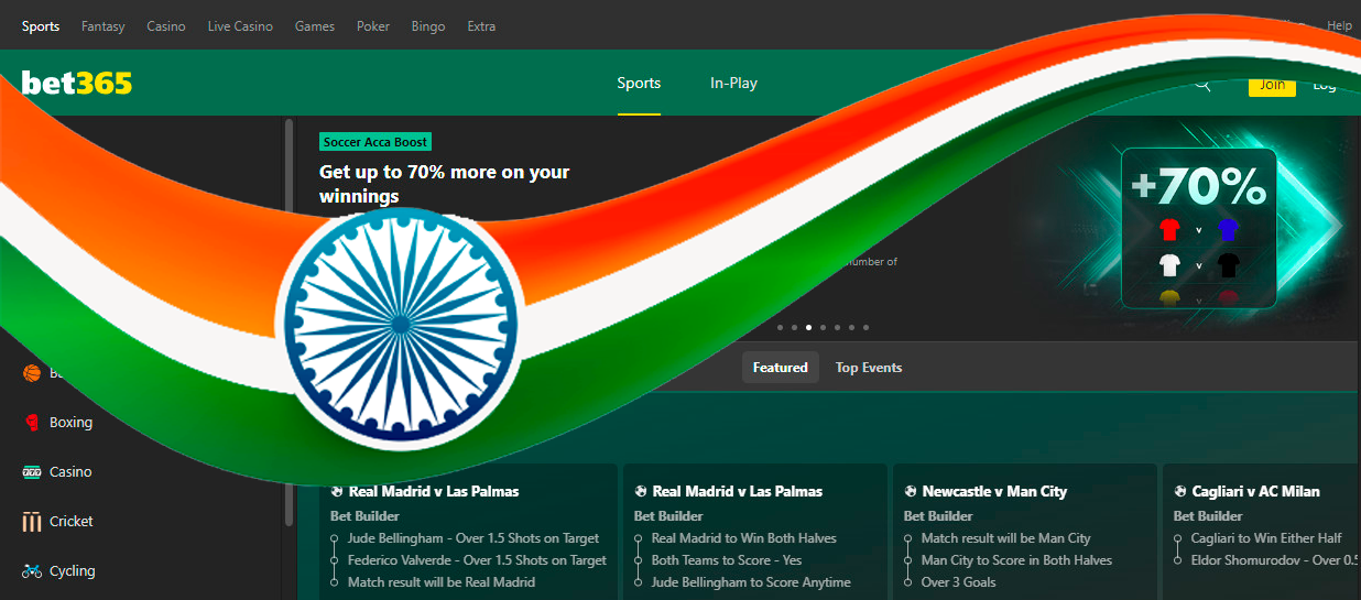Bookmaker bet365 is completely legal in India.