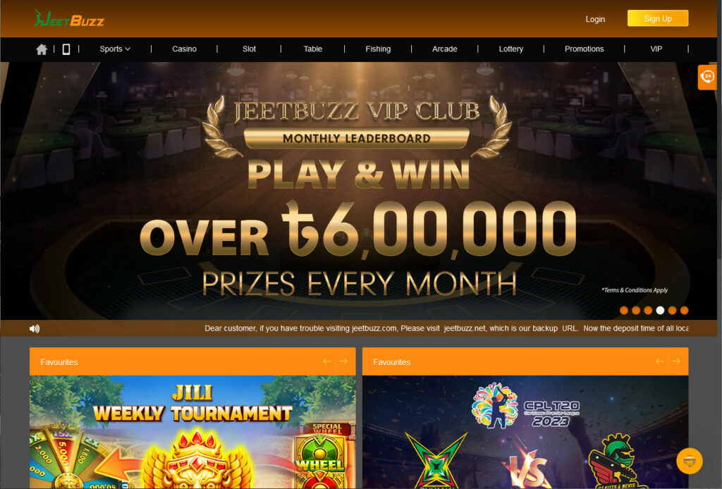 Screenshot of the home page of the official JeetBuzz website