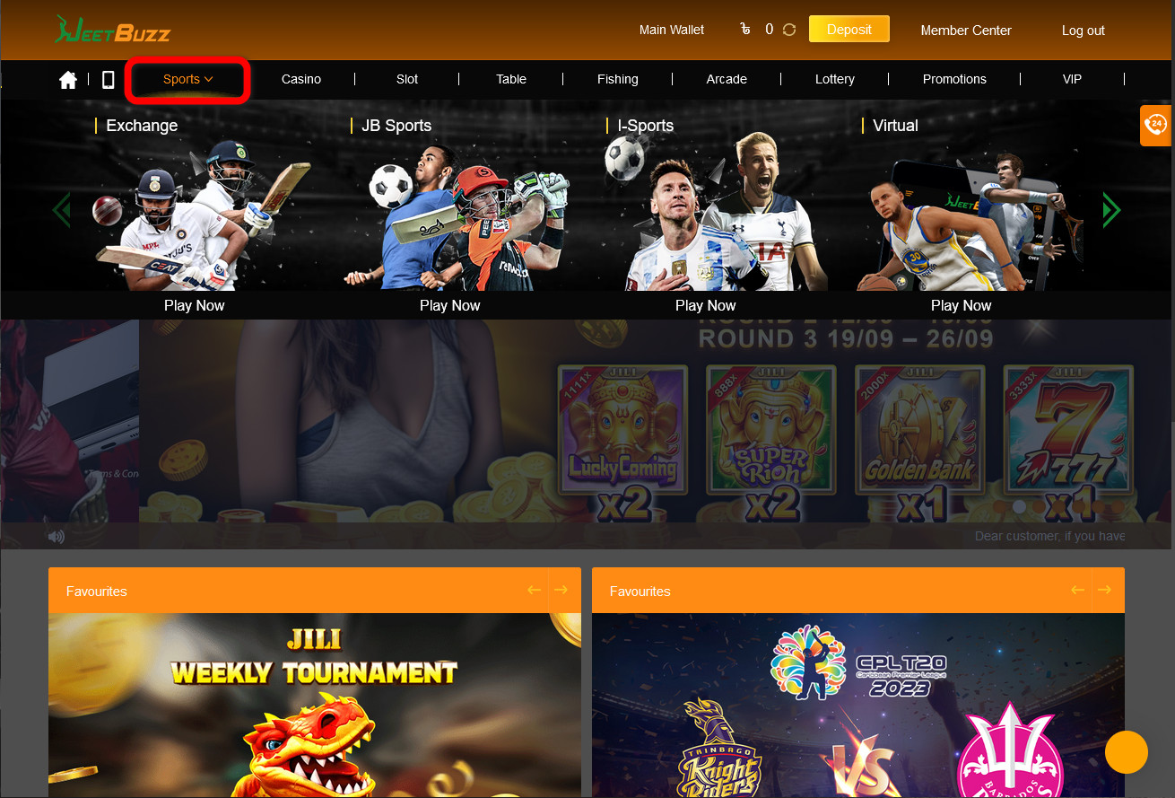 Sports betting at JeetBuzz Casino is located in a special section.