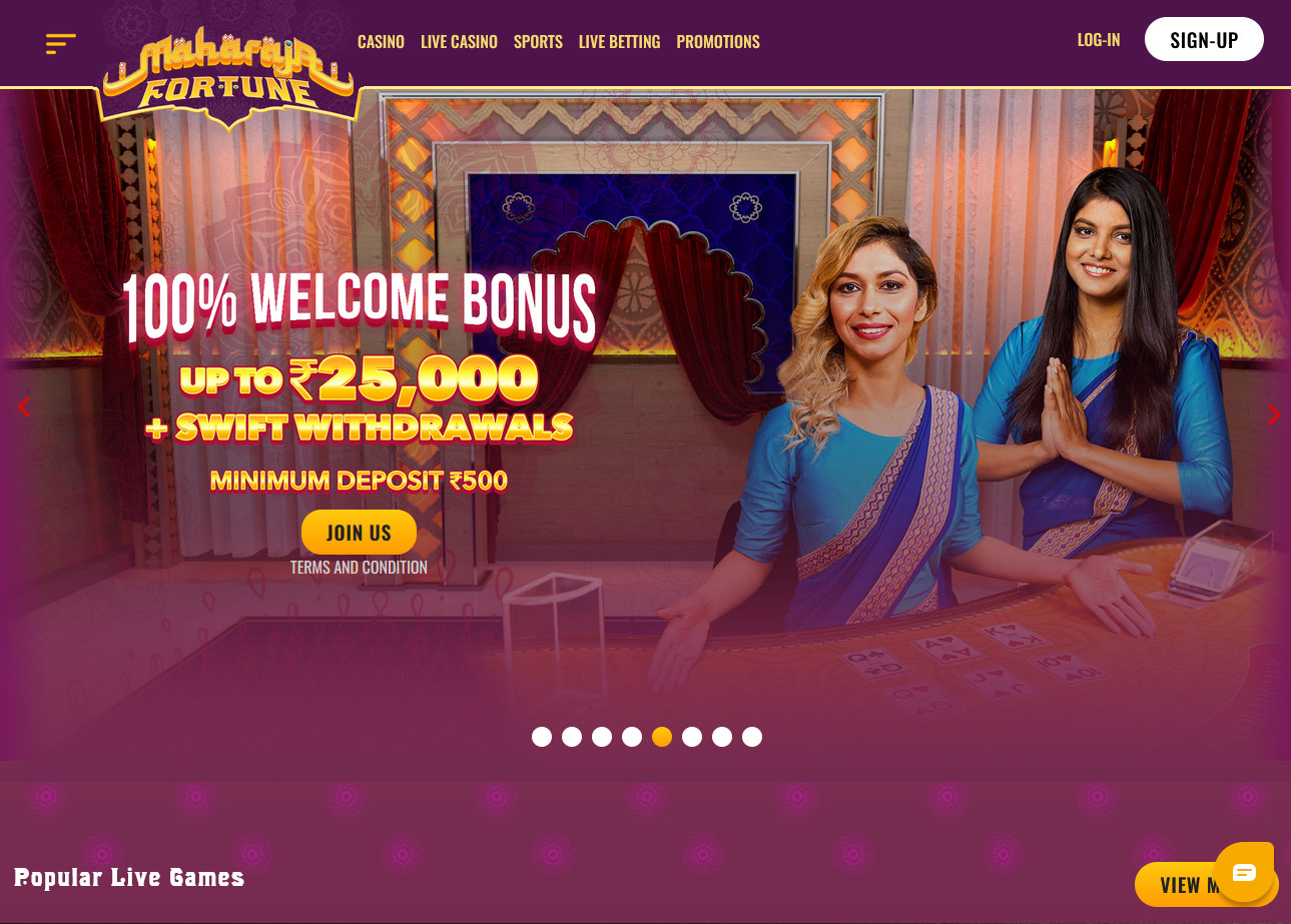 Home page of the official website of Maharaja Fortuna.